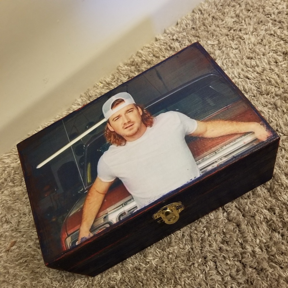Morgan Wallen painted wooden Keepsake Stash Trinket box